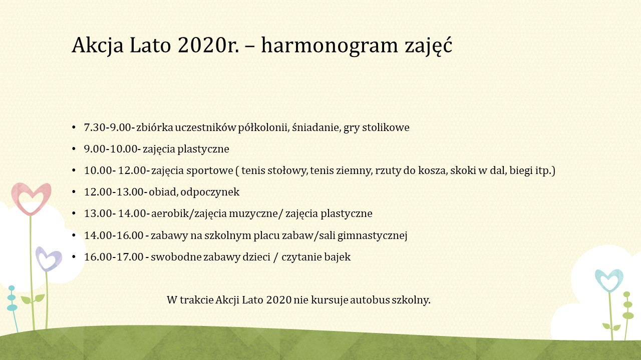 Harmonogram akcji lato 2020r.
