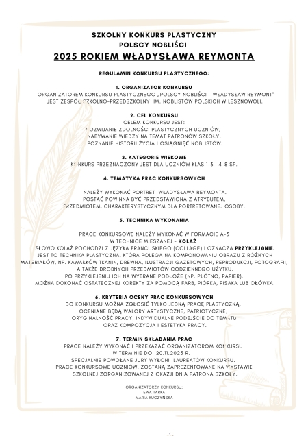 SZKOLNY KONKURS PLASTYCZNY ''POLSCY NOBLIŚCI''