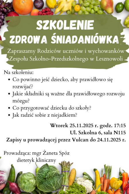 Szkolenie dla Rodziców ''Zdrowa śniadaniówka''