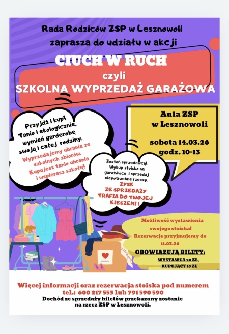 Szkolna Wyprzedaż Garażowa 14.03 